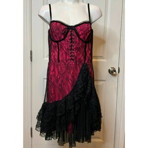 Alice + Olivia Wild Pink & Black Floral Lace Ruffle Corset Dress, Size 10, NWT!